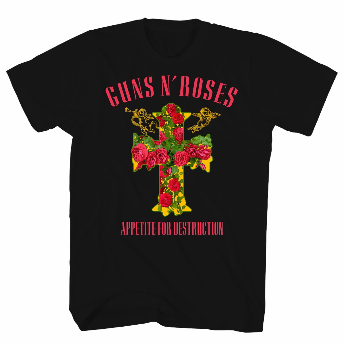 GUNS N ROSES ROSE CROSS BLACK T-SHIRT