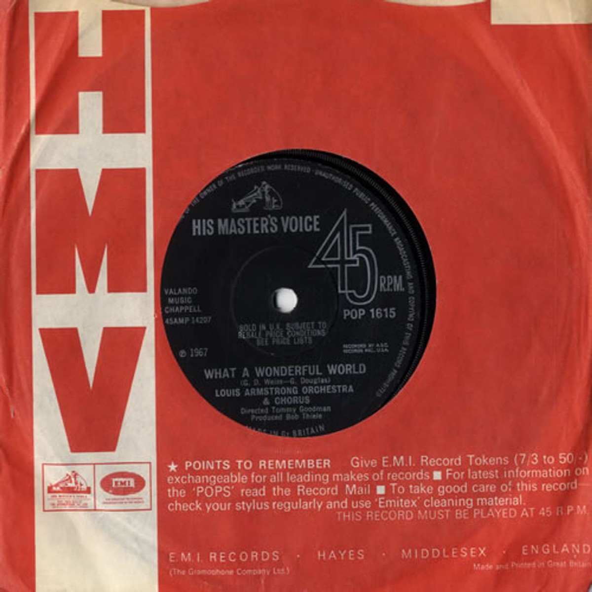 Louis Armstrong What A Wonderful World – Solid UK 7 vinyl
