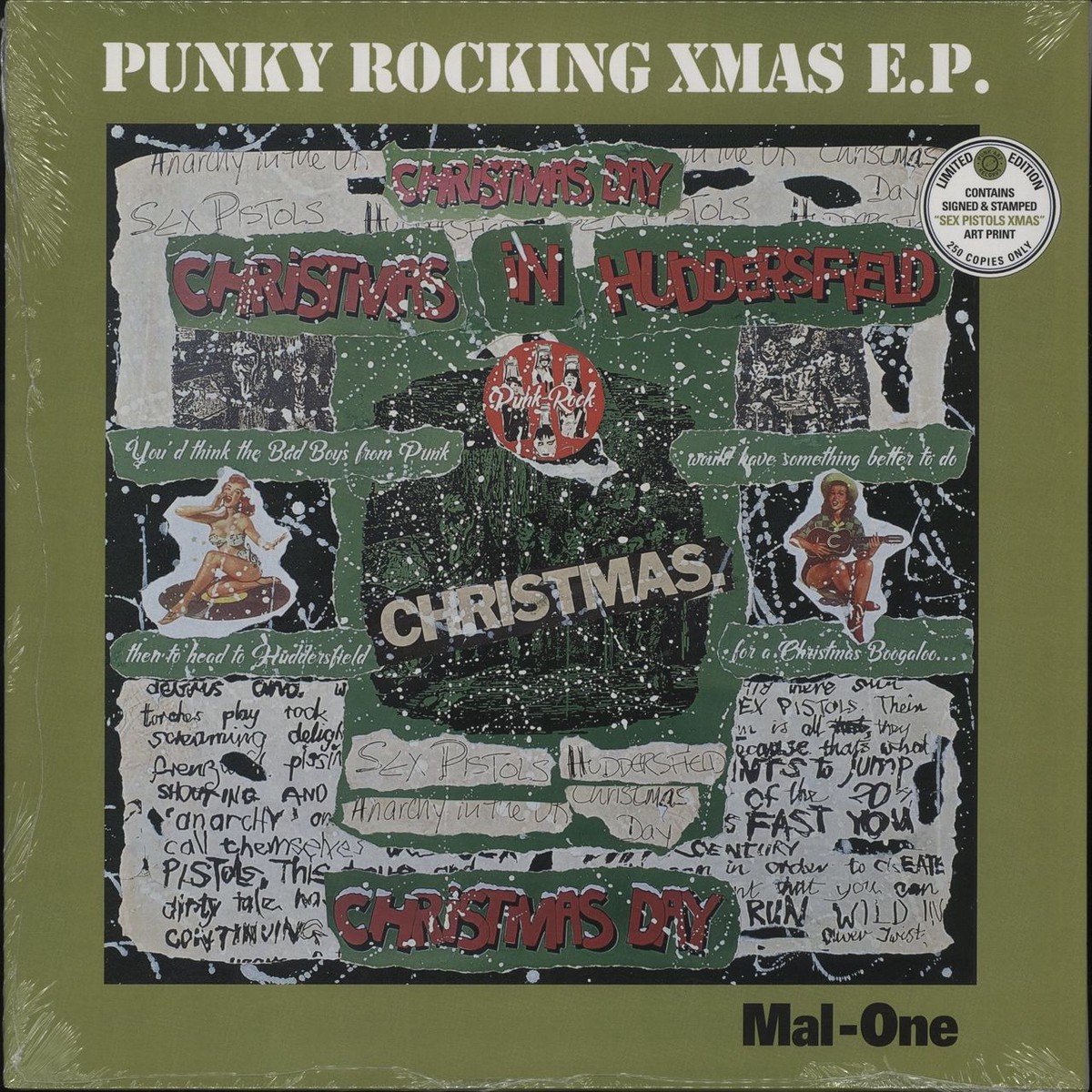 MAL-ONE Punky Rocking Xmas EP – SEX PISTOLS sleeve art print UK 12 vinyl
