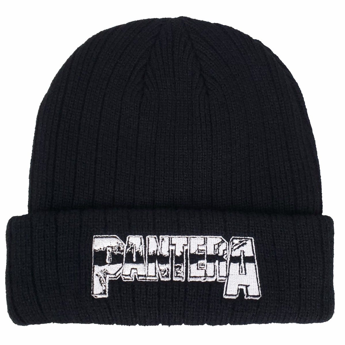 PANTERA EMBROIDERED LOGO RIBBED BLACK ACRYLIC KNIT HAT