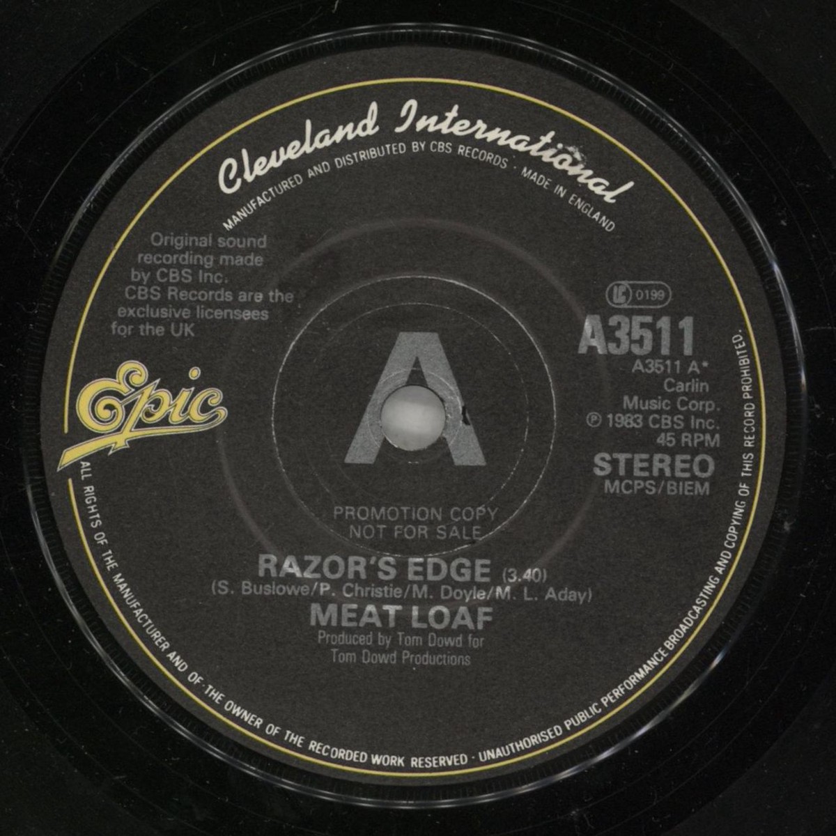 Meat Loaf Razors Edge – A Label UK Promo 7 vinyl