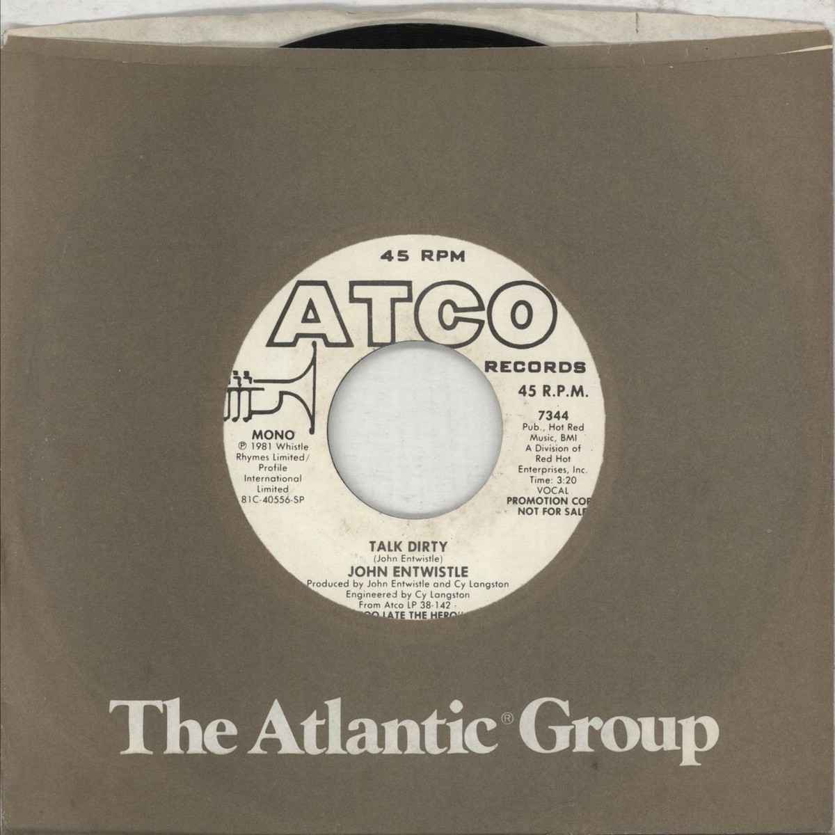 John Entwistle Talk Dirty US Promo 7 vinyl