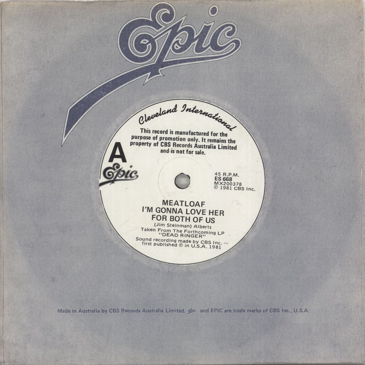 Meat Loaf Im Gonna Lover Her For Both Of Us Australian Promo 7 vinyl