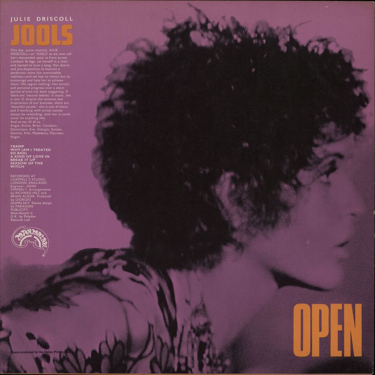 Julie Driscoll Brian Auger Open Insert – Ex UK Vinyl LP