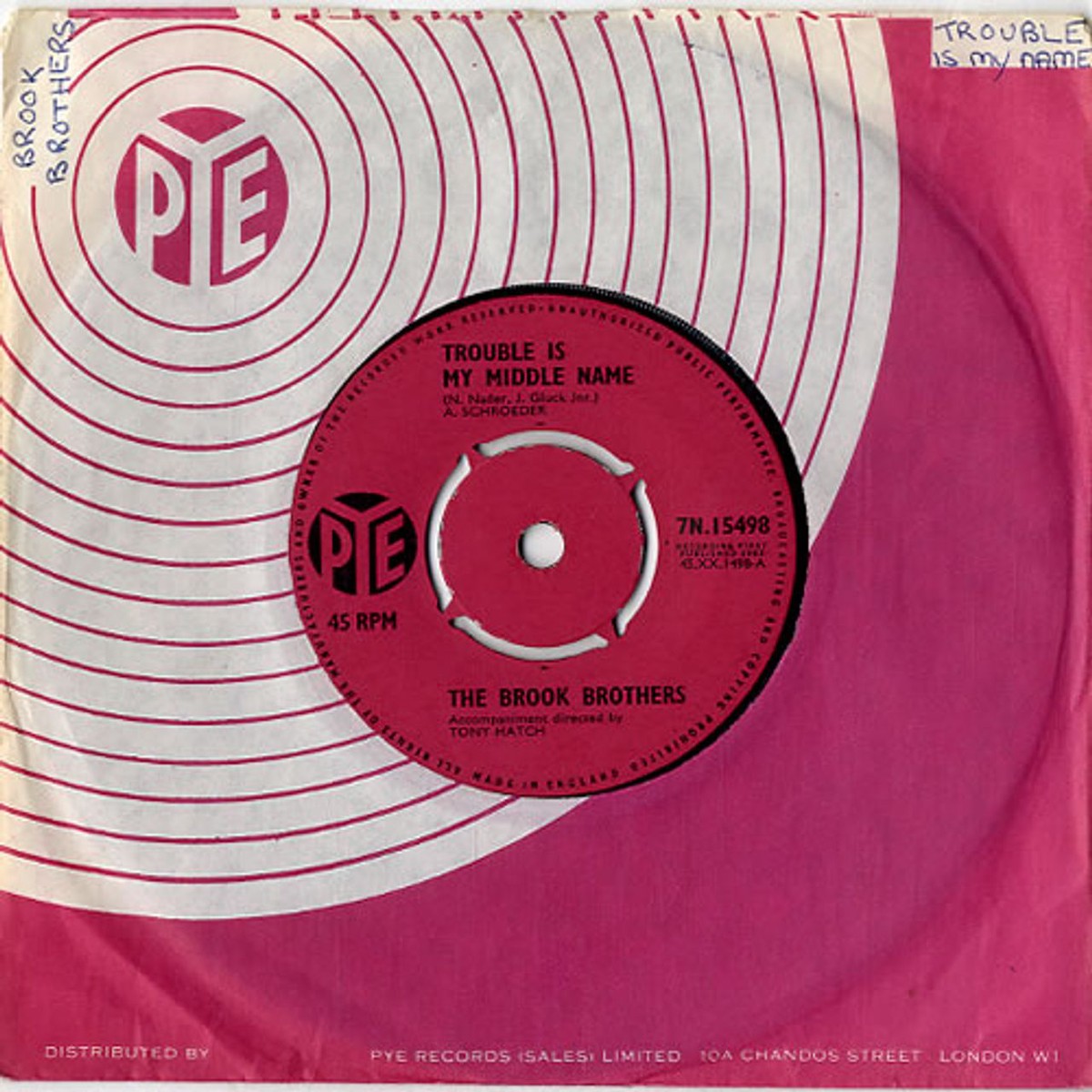 The Brook Brothers Trouble Is My Middle Name UK 7 vinyl