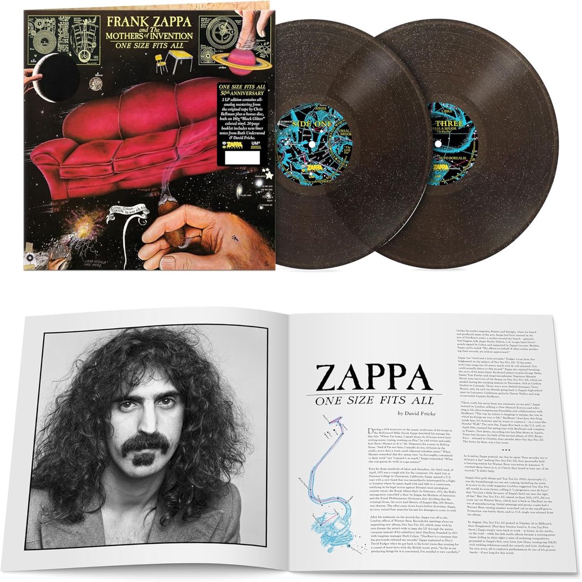 Frank Zappa One Size Fits All – 50th Anniversary Edition – 180 Gram Black Glitter Vinyl – Sealed UK 2-LP vinyl set