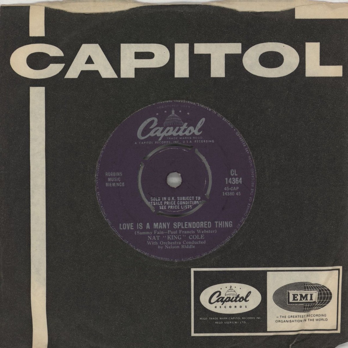 Nat King Cole Love Is A Many Splendored Thing UK 7 vinyl