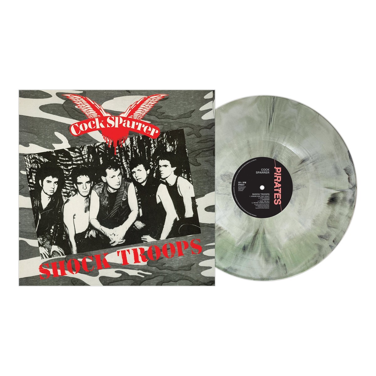 COCK SPARRER SHOCK TROOPS LP (White Black Olive Green Galaxy Vinyl)