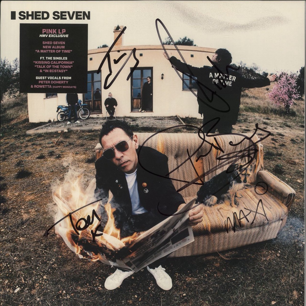 Shed Seven A Matter Of Time – Pink Vinyl Autographed Sleeve Wristband UK Vinyl LP