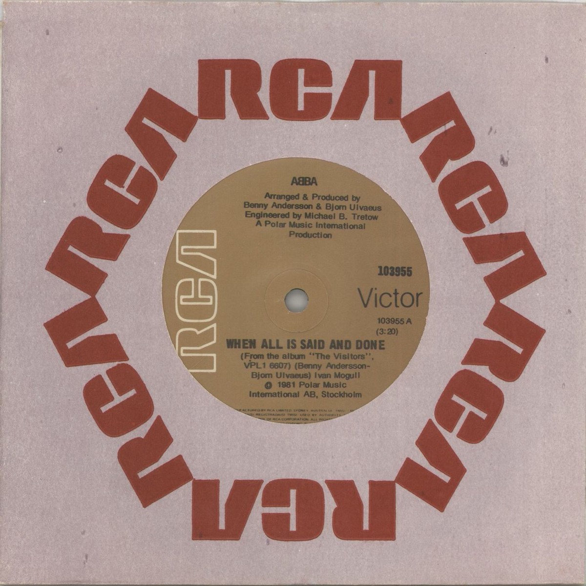 Abba When All Is Said And Done Australian 7 vinyl
