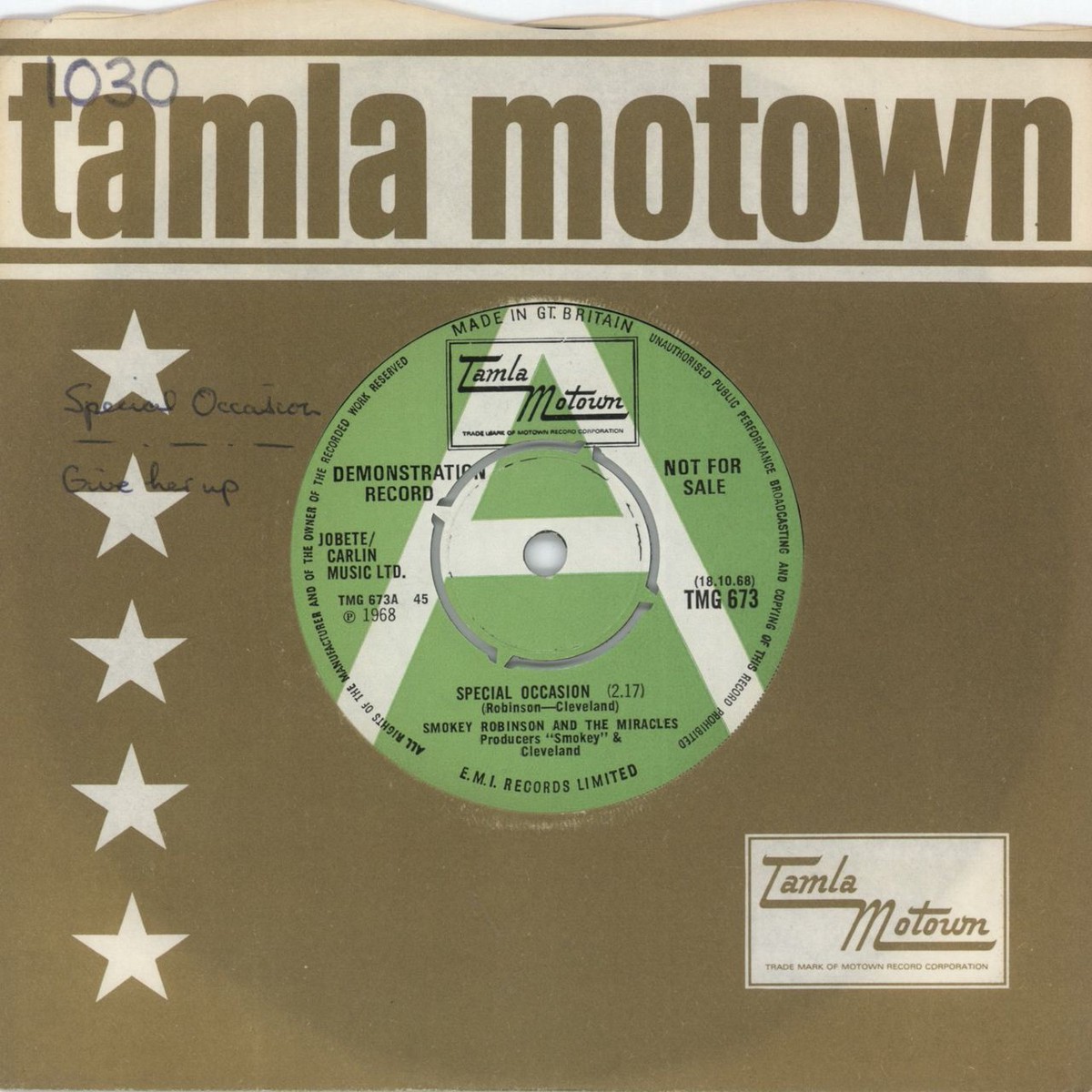 Smokey Robinson The Miracles Special Occasion UK Promo 7 vinyl