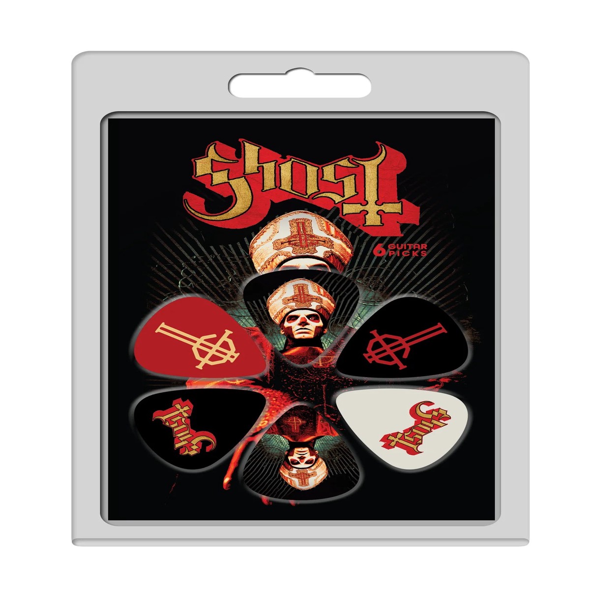 GHOST - PAPA EMERITUS III LOGO and GRUCIFIX GUITAR PICKS - 6 PACK