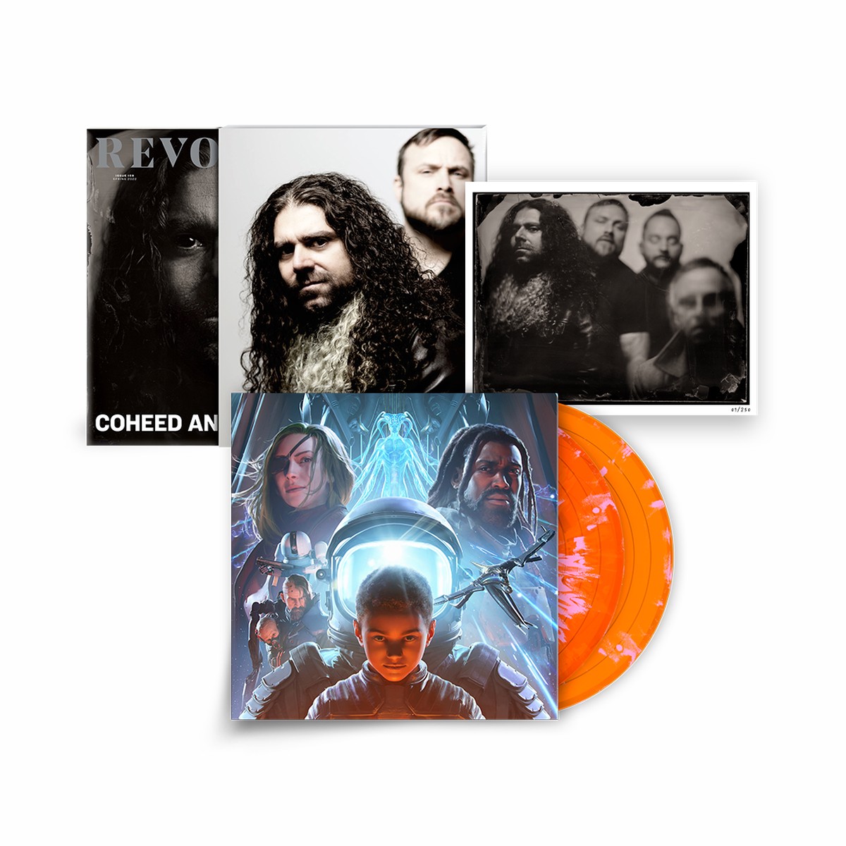 REVOLVER x COHEED AND CAMBRIA COLLECTORS BUNDLE HAND-NUMBERED SLIPCASE W VAXIS II A WINDOW OF THE WAKING MIND ORANGE WITH PINK SWIRL 2LP BORUCKI PHOTO PRINT - ONLY 250 AVAILABLE