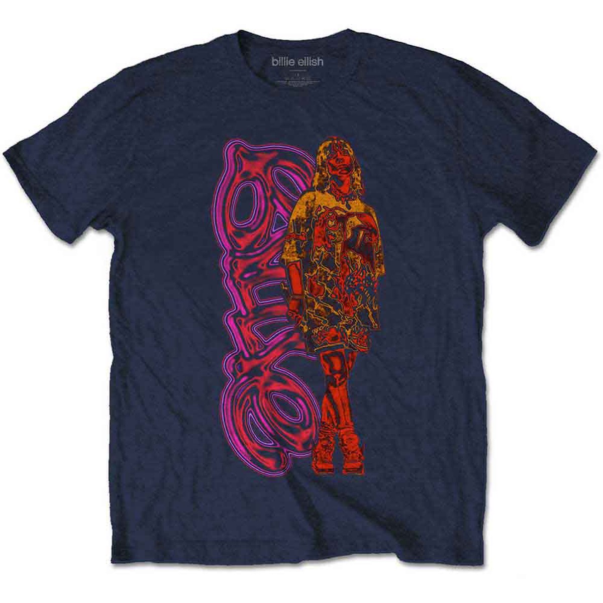 Eilish Billie - Neon Logo and Billie (Navy) Medium T-Shirt